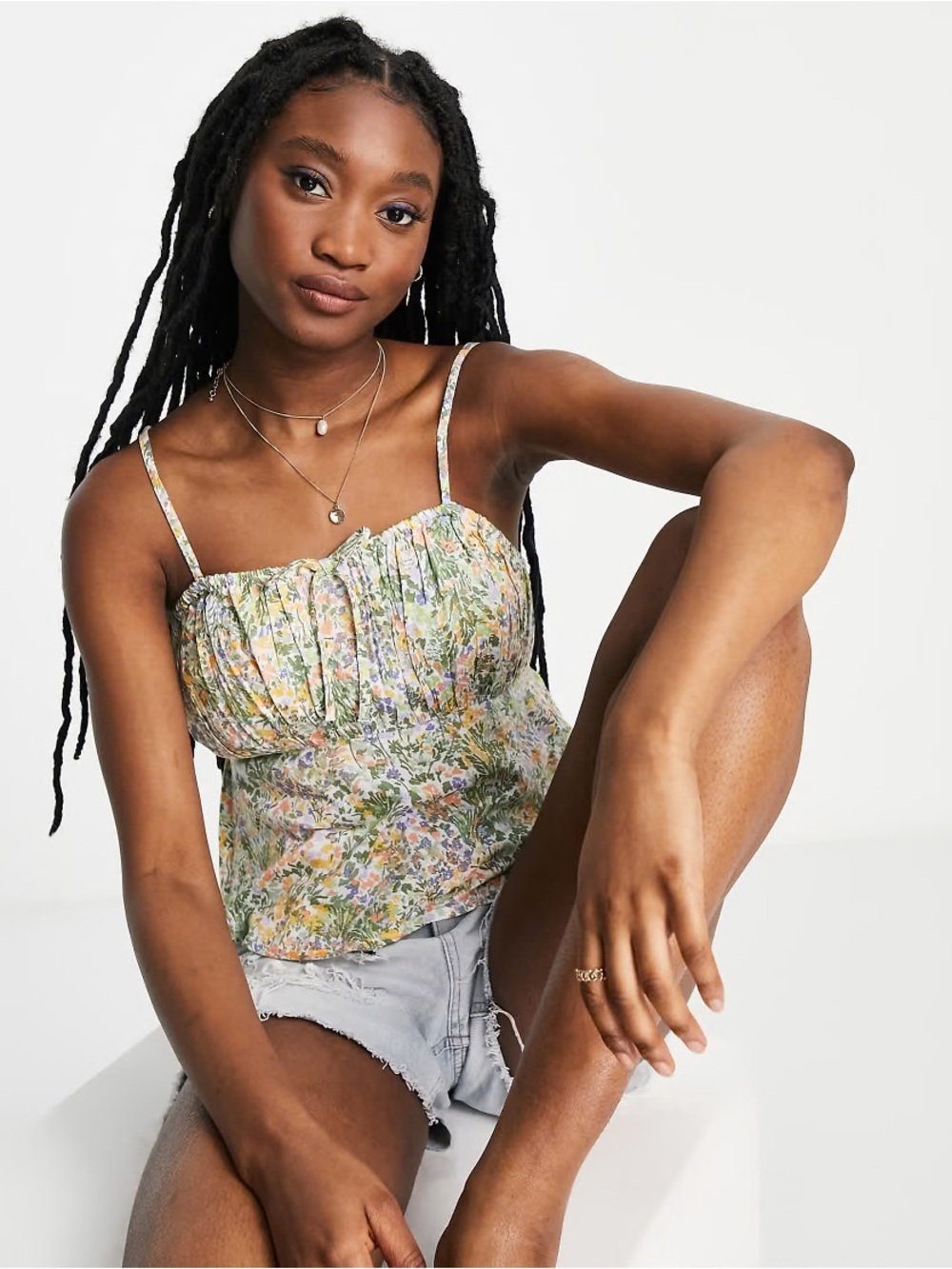 Miss Selfridge 90s Multi Floral Peplum Babydoll Cami Tank Top Size 6